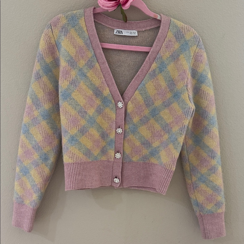 Zara Pastel Plaid Women's Cardigan